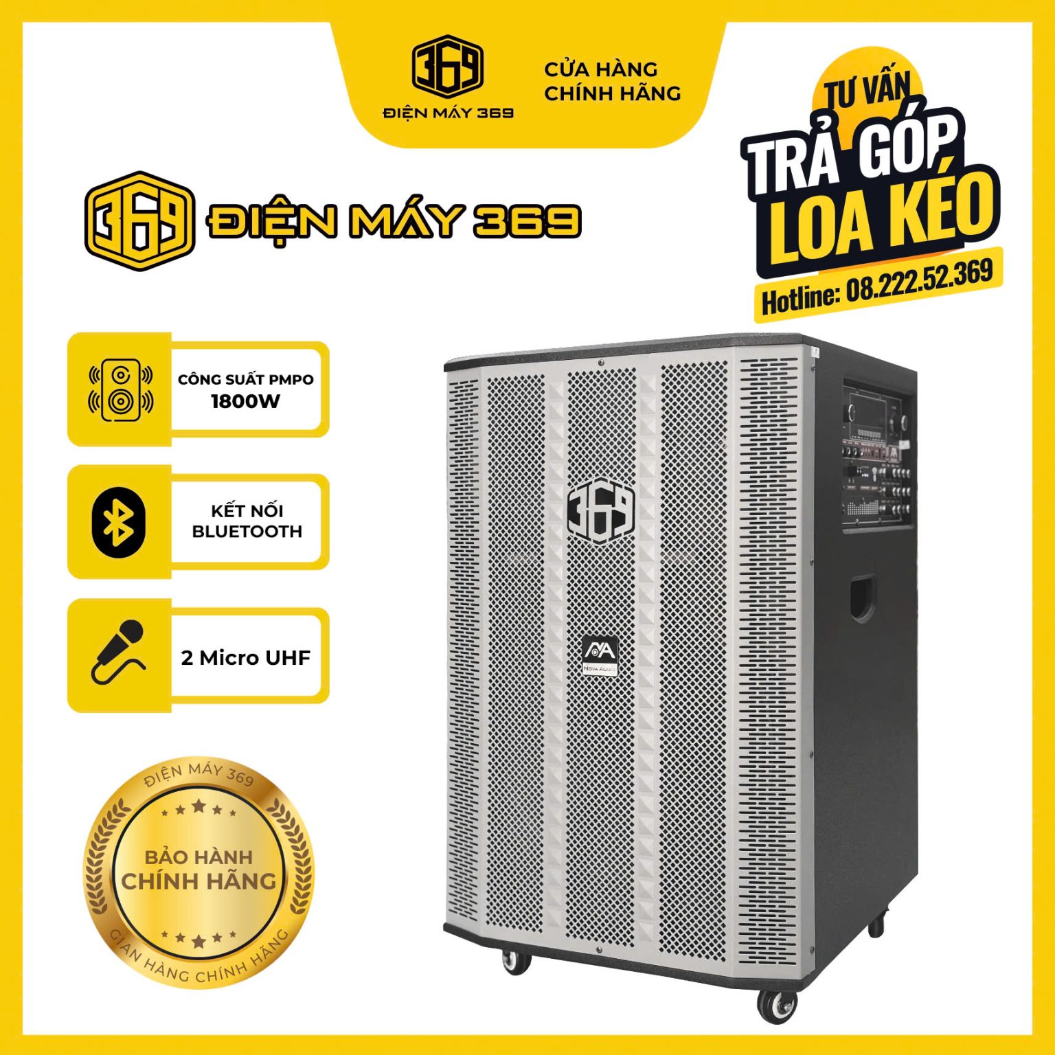 Loa Kéo Bass 50 Công Suất Lớn Chính Hãng Nova NV – 369 [ Mẫu Mới 2025 ]